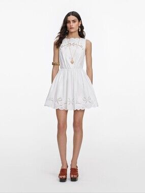 Self Portrait White Cotton Embroidered Mini Dress